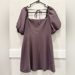 Lola Grace Plum Puff Sleeve Textured Square Neck Dress NWT M